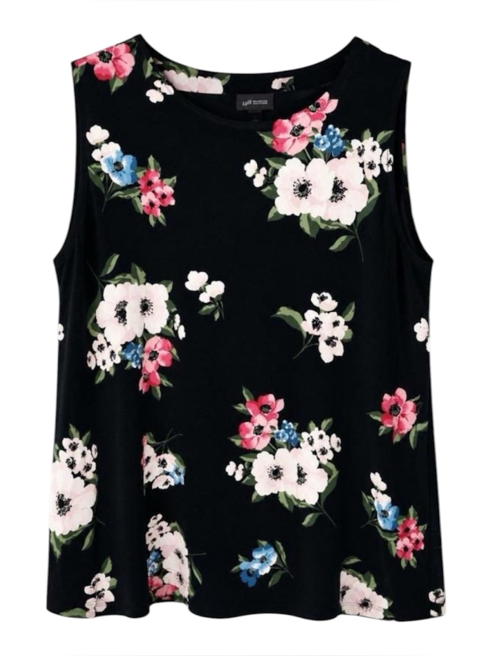 J. Jill Wearever Collection Black Floral Tunic Tank XL